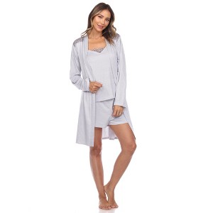 Women's 3 Piece Striped Pajama & Robe Set - White Mark - 1 of 4