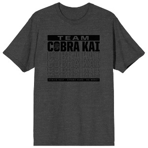 Cobra Kai Team Cobra Kai Strike Fast Strike Hard No Mercy Men's Charcoal Heather Tee - 1 of 2