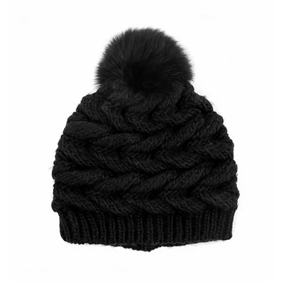 Women's WO'S KNIT BEANIE W/FOX POM - Mitchie's Matchings
