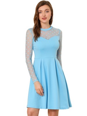 Allegra K Women's Heart Mesh Sheer Long Sleeve Gothic Cocktail Skater Party Dress