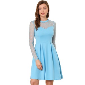 Allegra K Women's Heart Mesh Sheer Long Sleeve Gothic Cocktail Skater Party Dress - 1 of 4