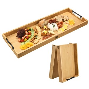Unique Bargains Bamboo Foldable Serving Party Appetizers Fruit Charcuterie Board with Handle 32" x 12" - 1 of 4