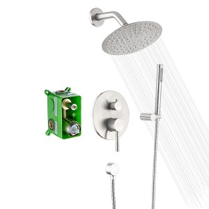 Sumerain Wall Mounted Rainfall Shower System Brushed Nickel Shower Faucet Set with Handheld Sprayer - 1 of 4