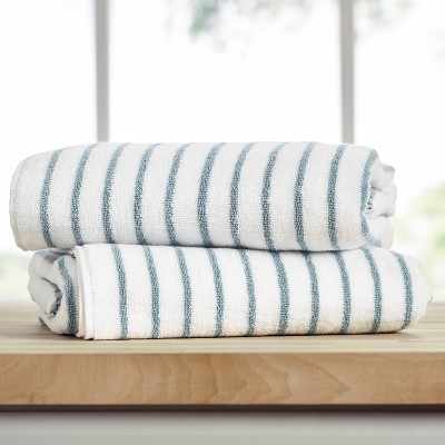 Cabana Stripe 100% Cotton Pool and Beach Towels - Pack of 2 or 4 - Oversized, Absorbent, Quick-Dry Towels - Becky Cameron
