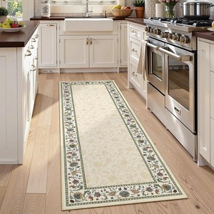 Acekool Floral Area Rug Machine Washable Pearl Velvet Low-Pile Non-Slip Carpet for Living Room Bedroom - 1 of 4