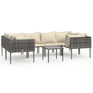 vidaXL Patio Furniture Set Outdoor Lounge Set with Cushions Gray Poly Rattan - 1 of 4