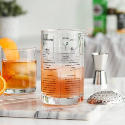 Clear Glass Recipe Mixing Glass with Printed Cocktail Recipes