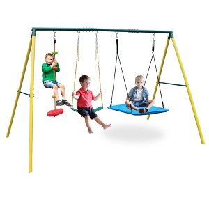 BABYYER Metal Swing Set, Playground Set with 2 Swings and 1 Rope, Backyard Playset for Kids 3-12, Perfect for Outdoor Fun and Family Activities - 1 of 4
