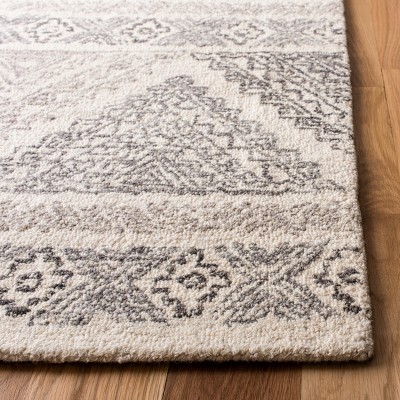 Ivory and Light Brown Geometric Wool 4' x 6' Handmade Tufted Rug