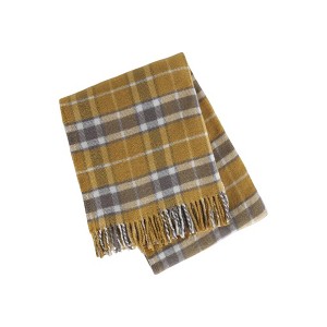 HomeRoots 55" X 70" Gold And Brown Cotton Blend Woven Plaid Plush Throw Blanket with Fringe - 1 of 4