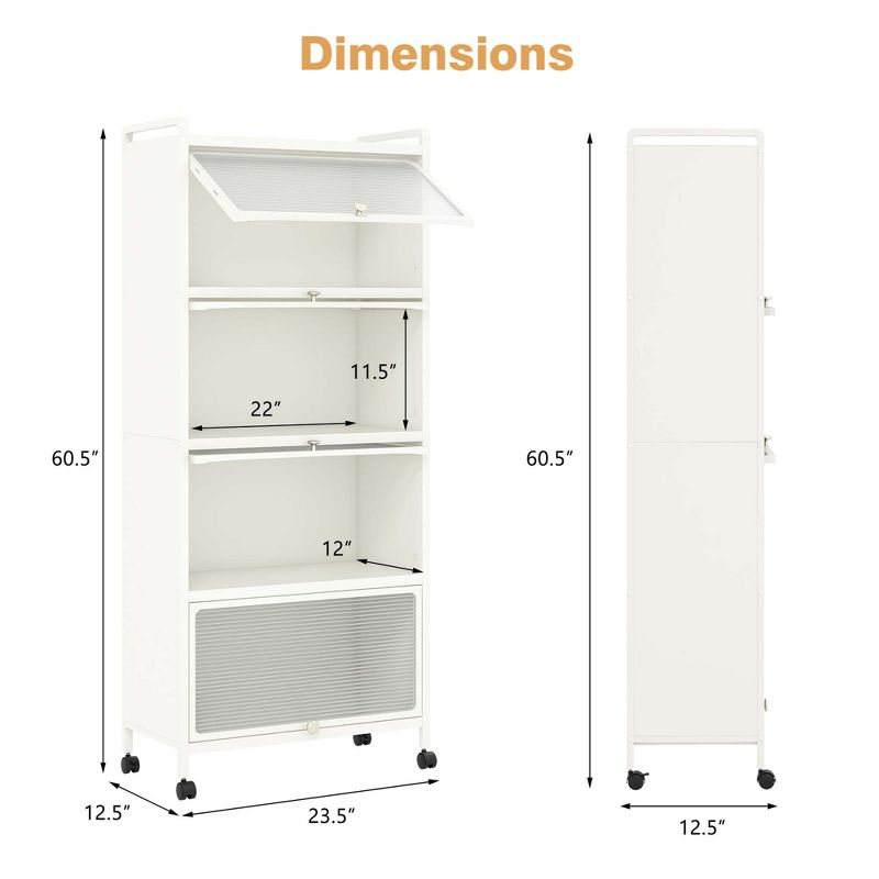 Costway 5-Tier Kitchen Baker's Rack Storage Cabinet Mobile Microwave Stand Flip-up Doors White/Black, 3 of 11