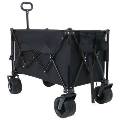 VisioGear Foldable Garden Cart with Heavy-Duty Wheels & 480lbs Load Capacity, Portable Utility Wagon for Camping, Sports, Black, 37.4"*23.03"*38.98"