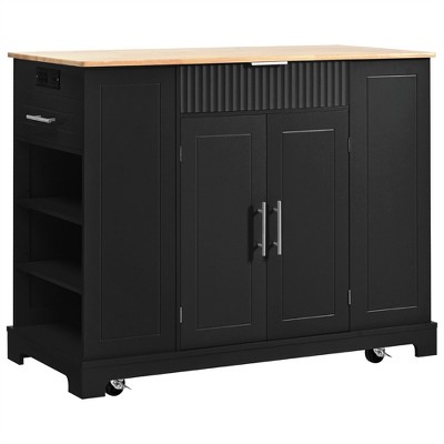 OUTSUPPLY Kitchen Island with Trash Storage, 3 Drawers, 5 Wheels, Adjustable Shelves