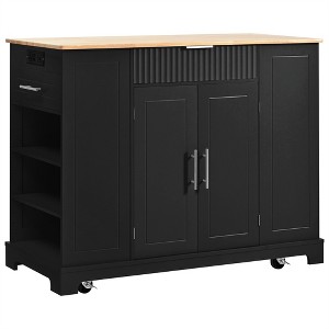 OUTSUPPLY Kitchen Island with Trash Storage, 3 Drawers, 5 Wheels, Adjustable Shelves - 1 of 4
