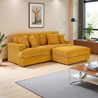 82" L-Shaped Sectional Sofa with Movable Footstool & Storage, 4 Toss Pillows