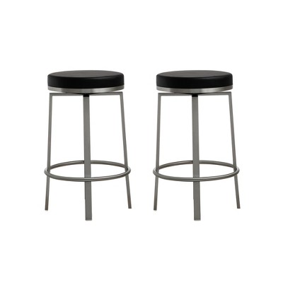 Pratt Performance Vegan Leather Swivel Counter Stool - Set of 2 Black  16.3"W x 16.3"D x 26"H