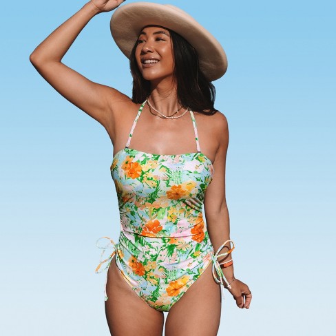 Women's Floral Square Neck Drawstring Tummy Control One-piece