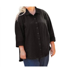 Women's 3/4 Sleeve Crinkle Cotton Long Sleeve Button Up - Plus - On The Plus Side - 1 of 2
