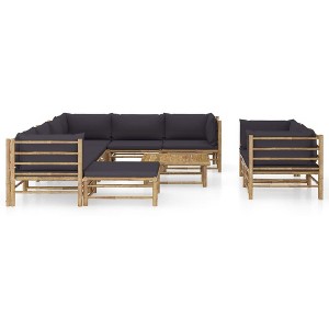 vidaXL Bamboo Patio Lounge Set - 10 Piece Outdoor Garden Furniture with Removable and Washable Dark Gray Cushions, Lightweight and Modular Design - 1 of 4