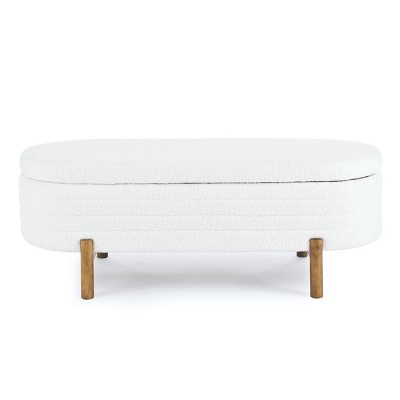 GlasFlength Ottomans and Benches Oval Storage Bench with Rubber Wood Legs Simple Fashion Design for Modern Living Spaces, Beige, 46.65"*18.11"*7.88"