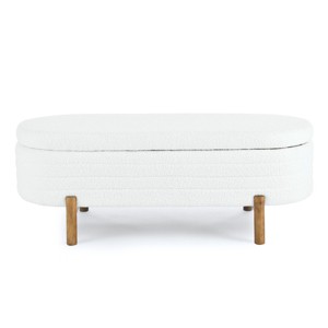 GlasFlength Ottomans and Benches Oval Storage Bench with Rubber Wood Legs Simple Fashion Design for Modern Living Spaces, Beige, 46.65"*18.11"*7.88" - 1 of 4