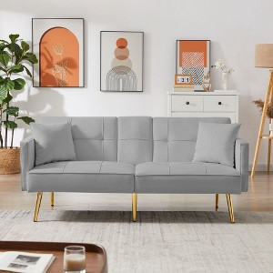 NicBex 69 Inch Sofa Bed,Modern Comfy Velvet Loveseat Sofa with Gold Metal Legs & 2 Pillows,Accent 2-Seater Couch for Living Room - 1 of 4