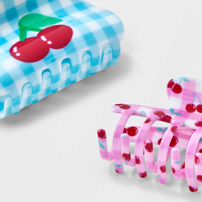 Girls&#39; 2pk Claw Clips Cherry Gingham - Cat &#38; Jack&#8482; Blue/Pink, 3 of 4
