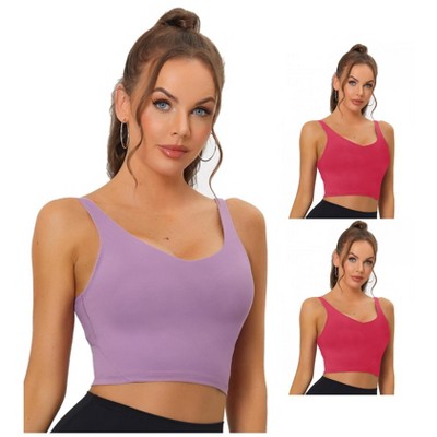 Allegra K Women's Workout Fitness Longline Wireless Padded Sports Bras Multicolored