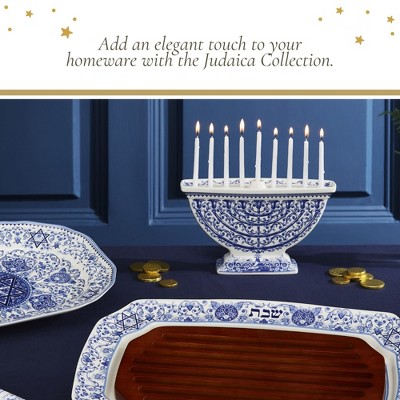 Sapphire Blue Ceramic Baroque Print Menorah