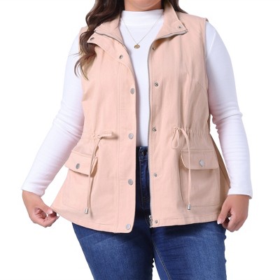 Agnes Orinda Women's Plus Size Casual Cargo Pockets Drawstring Waist Utility Sleeveless Scrub Vests
