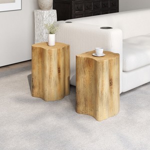 2-in-1 Irregular MGO End Table, Split Design, Small Space Friendly,Indoor Outdoor Use,Natural Color - 1 of 4