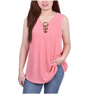 NY Collection Womens Ribbed Neck O Ring Tank Top - 1 of 1