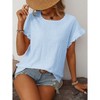 Women's Round Neck Sweet Short Sleeve T-Shirt with Hollow-Out Detail & Ruffled Sleeves, Cute Casual Blouse for Summer - 4 of 4