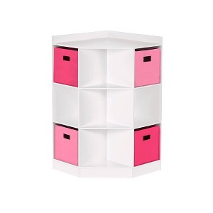 RiverRidge Kids' Corner Playroom Cabinet with 6 Toy Storage Cubbies and 3 Angled Shelves with 4 Fabric Bins - 1 of 4