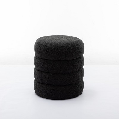 GlasFlength Ottomans and Benches Round Velvet Storage Ottoman with Wooden Base Elegant Simple Design for Living Room Bedroom, Black, 23"*23"*17"