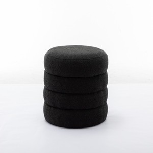 GlasFlength Ottomans and Benches Round Velvet Storage Ottoman with Wooden Base Elegant Simple Design for Living Room Bedroom, Black, 23"*23"*17" - 1 of 4