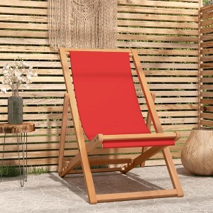 vidaXL Folding Beach Chair — Comfortable, Adjustable, and Portable — Durable Solid Teak Hard Wood Construction — Red - 1 of 4
