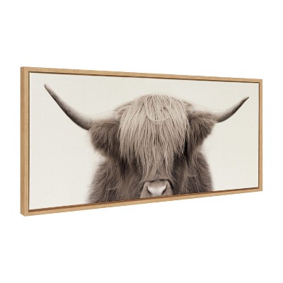 Large Highland Cow Print on Canvas with Natural Frame