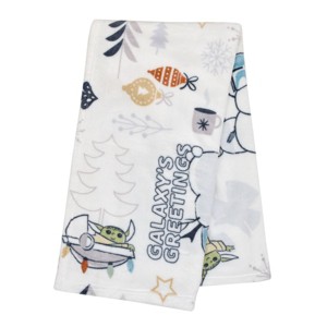 NoJo Star Wars Mandalorian White and Blue Galaxy's Greetings The Child Christmas Holiday Toddler Blanket - 1 of 4