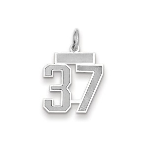 Black Bow Jewelry 14k White Gold, Jersey Collection, Small Number 37 Pendant - 1 of 2