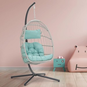 Brafabhome Swing Egg Chair with Cushions, Wicker Hanging Patio Egg Chair with Steel Stand for Indoor Outdoor Bedroom Garden - 1 of 4