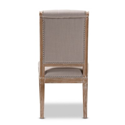 Beige Upholstered High Back Weathered Oak Side Chair