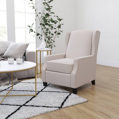 Contemporary Pushback Recliner with Accent Nail Trim Fabric Upholstery - Merrick Lane