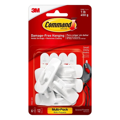 Command Small Sized Utility Hooks Value Pack 6 Hooks 12 Strips
