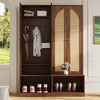 Whisen Farmhouse Widen Hall Tree with 4 Rattan Doors, 4-In-1 Seating Bench with 6 Hooks & Adjustable Shelf - 2 of 4