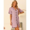 cheibear Women's Satin Short Sleeve Sleepshirt Button Down Pajama Nightgown - 2 of 4