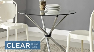Baton Round Clear Glass Dining Table with Chrome Base