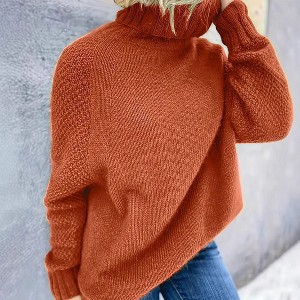 Womens Sweater Tops High Neck Long Raglan Sleeve Pullover Sweater - 1 of 3
