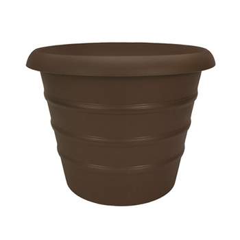The HC Companies 20 Inch Diameter Versatile Indoor or Outdoor Fade Resistant Plastic Round Marina Flower Planter Pot, Chocolate Brown