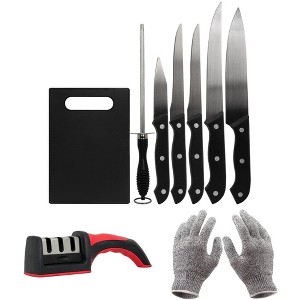 Deco Essentials Deco Essentials 5pc Knife Set w/Board & Sharpening Steel +Gloves+Knife Sharpener - 1 of 4